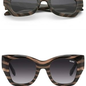 QUAY After Hours Bevel Sunglasses Zebra Stripe Frame Smoke Lenses Luxe Line